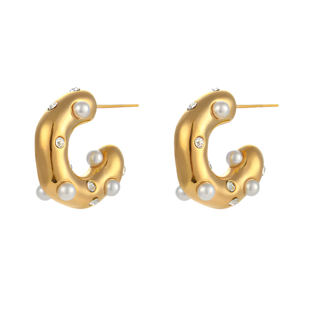 Pearl Embellished Gold Hoops